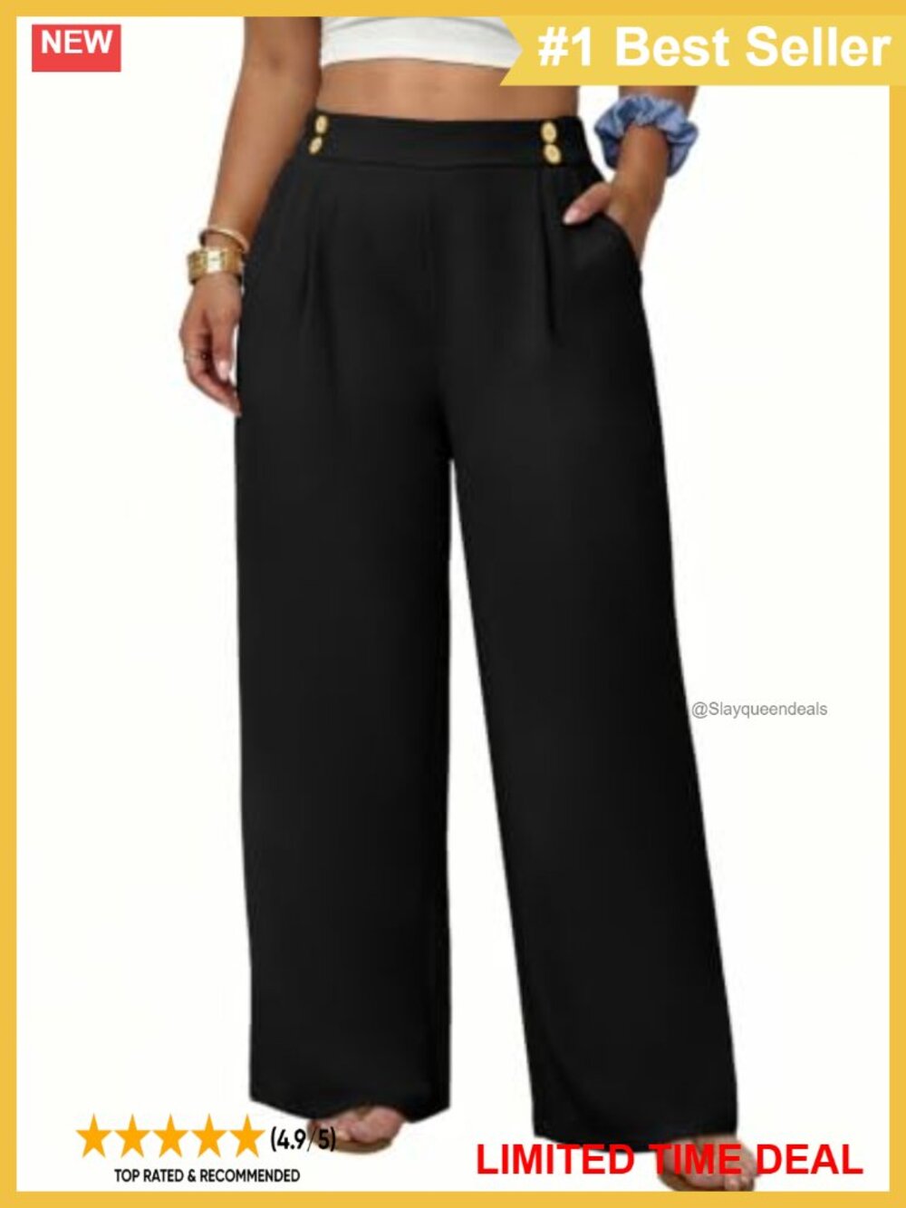 Plus Size High Waisted Wide Leg Work Pants with Pockets